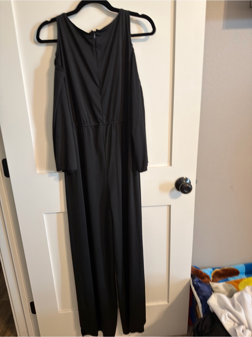 Black V-Neck Evening Dress with Silver Trim - Picture 7 of 9